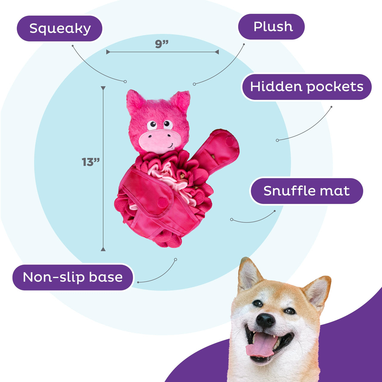 Outward Hound Nina Ottosson Snuffle Palz Interactive Plush Dog Puzzle and Snuffle Mat for Dogs, Non-Slip Snuffle Mat, Dog Enrichment Toys, Plush, Pig, Pink, Large