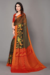 Winza Designer Women's  Chiffon Brasso Floral Printed Saree with Blouse Piece