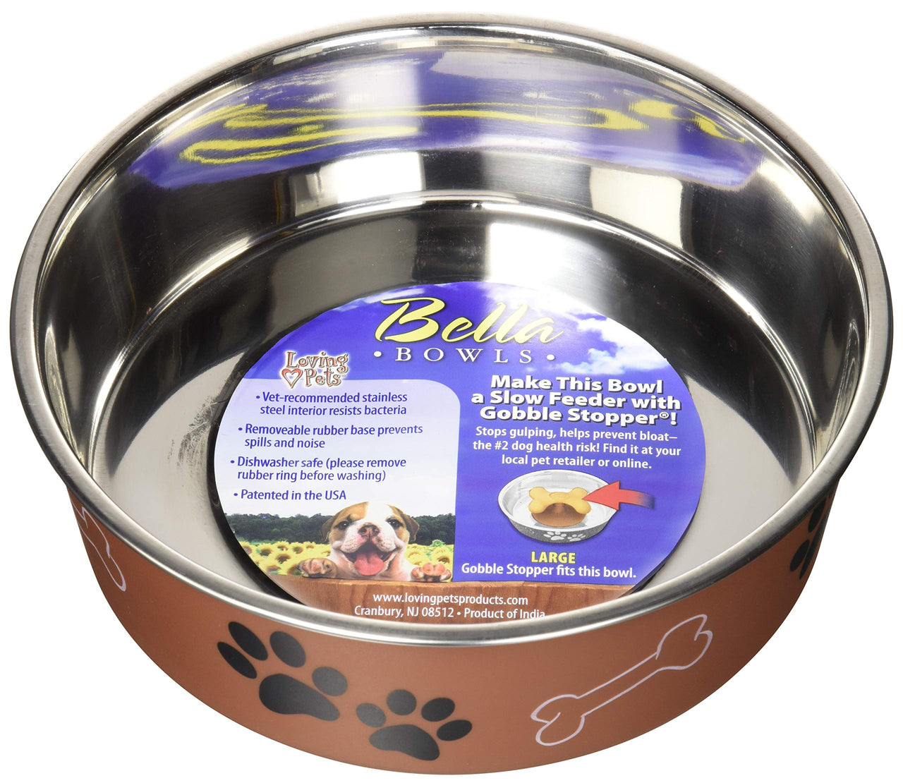 Loving Pets - Bella Bowls - Dog Food Water Bowl No Tip Stainless Steel Pet Bowl No Skid Spill Proof (Extra Large, Copper) Extra Large