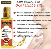 INDUS VALLEY 100% Pure Carrier Oil- Natural, Virgin, unrefined & Cold Pressed Grape Seed Oil - Vitis Vinifera (100ml)