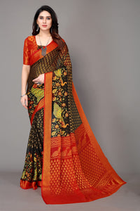Winza Designer Women's  Chiffon Brasso Floral Printed Saree with Blouse Piece