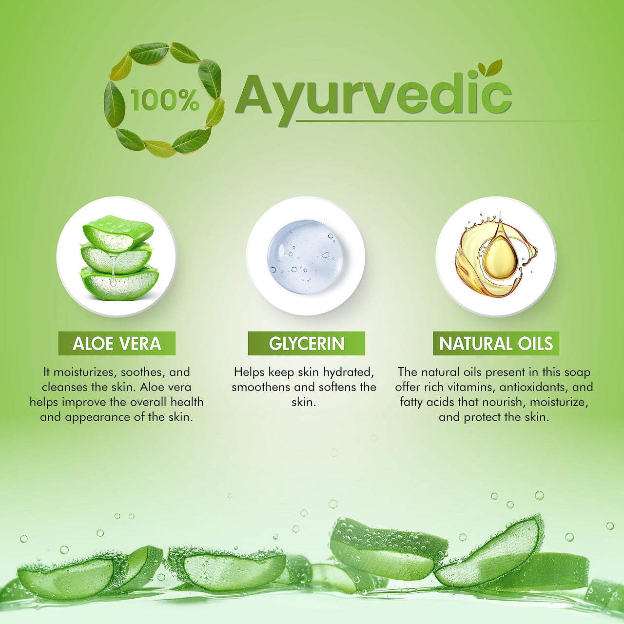 Ozone Ayurvedic Aloe Vera Bathing Bar | Soap For Men & Women | Ideal For Glowing, Nourishing & Moisturizing Skin | Enriched with Aloe Vera Extract and Natural Oils | Paraben Free | 125g (Pack of 6)