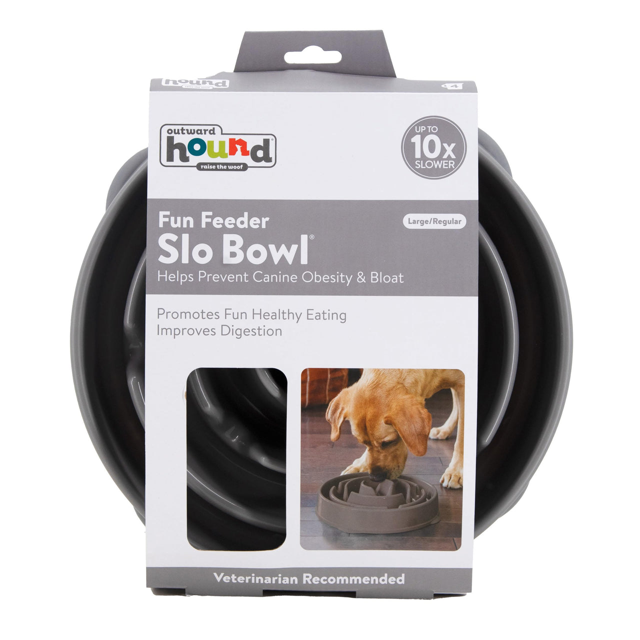 Outward Hound Fun Feeder Slo Bowl, Slow Feeder Dog Bowl, Large/Regular, Grey