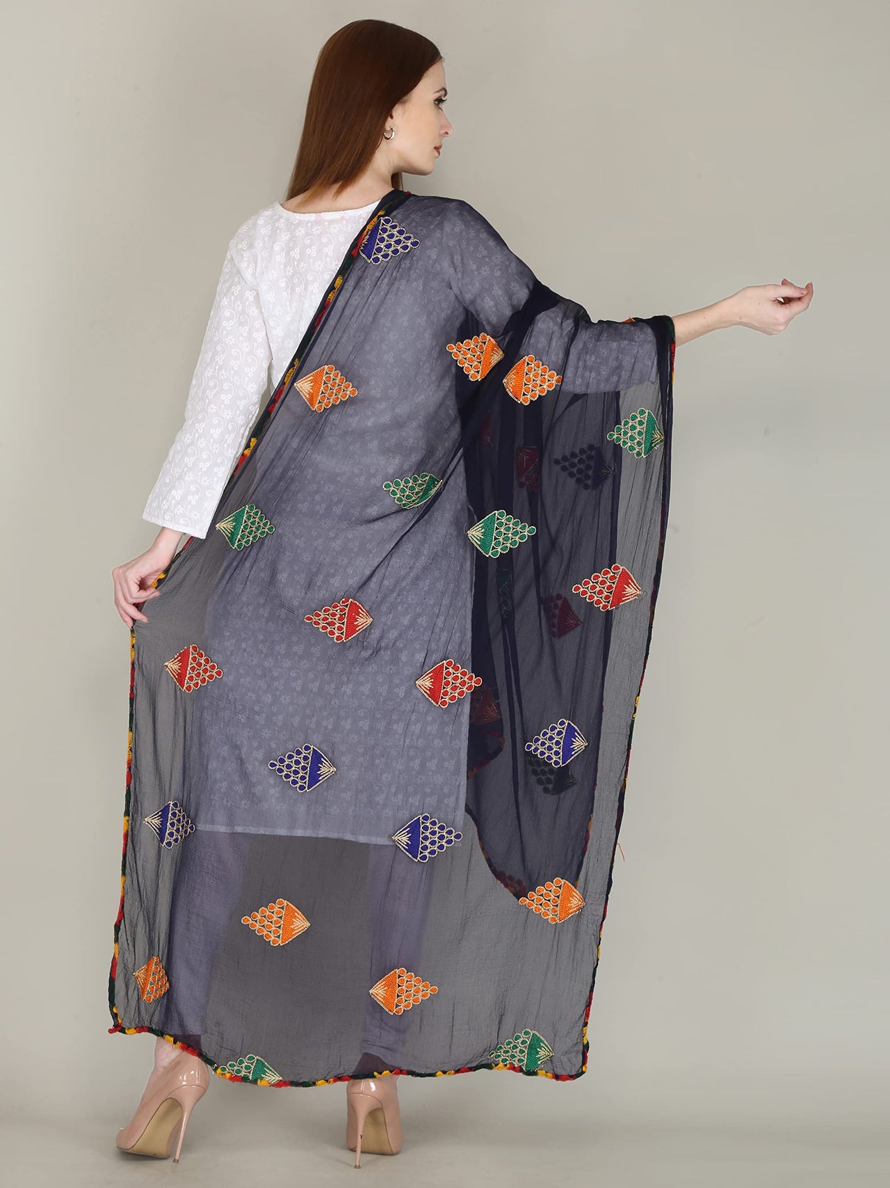 DIAMO Embroidered Chiffon Women's  Dupatta