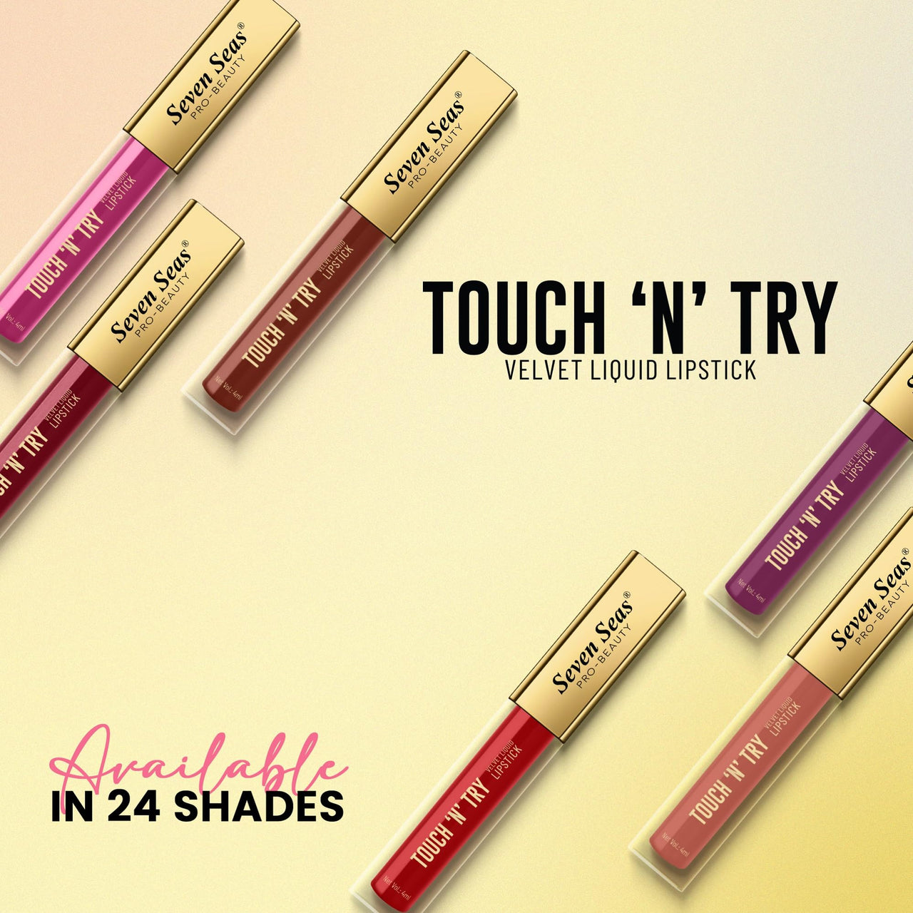 Seven Seas Touch N Try Velvet Liquid Lipstick | Matte Finish | One Swipe Application | Non Transfer | Water Proof | Liquid Lipstick for Women | Long Lasting Stay Up to 8 Hours (08, 4ML)