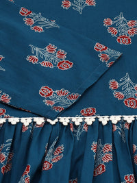 Janasya Women's  Teal Cotton Kurta