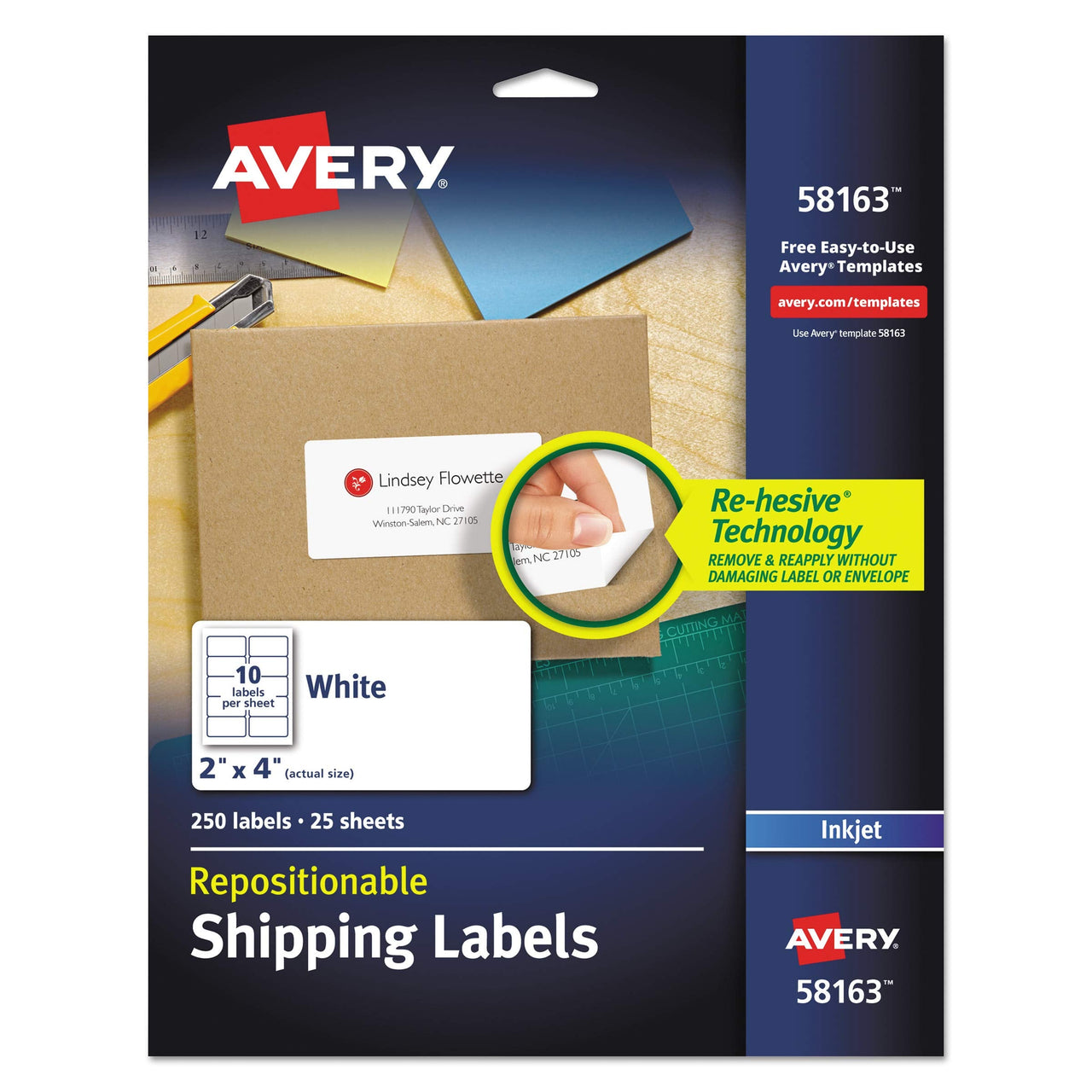 Avery Repositionable Printable Shipping Labels with Sure Feed, 2" x 4", White, 250 Blank Mailing Labels (58163) 1