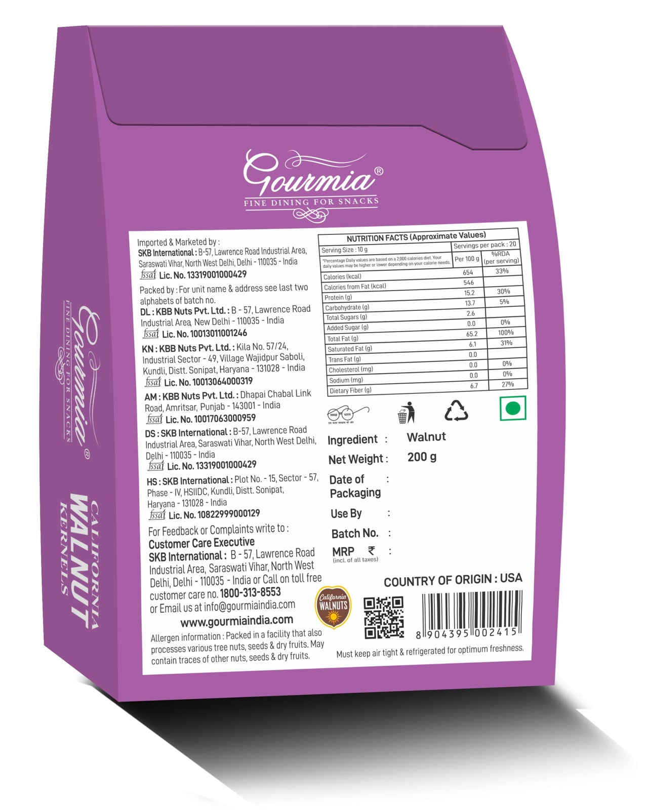 Gourmia California Walnuts Kernels 200g | Extra Light in Color | Large Size Walnut Halves | Without Shell | Akhrot Giri | Rich in Omega-3 | Delightful Snack | Brain Food | Crunchy Nuts