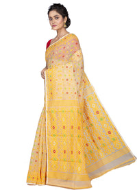 T.J. SAREES Women's  Jamdani Silk Blend Saree Without Blouse Piece