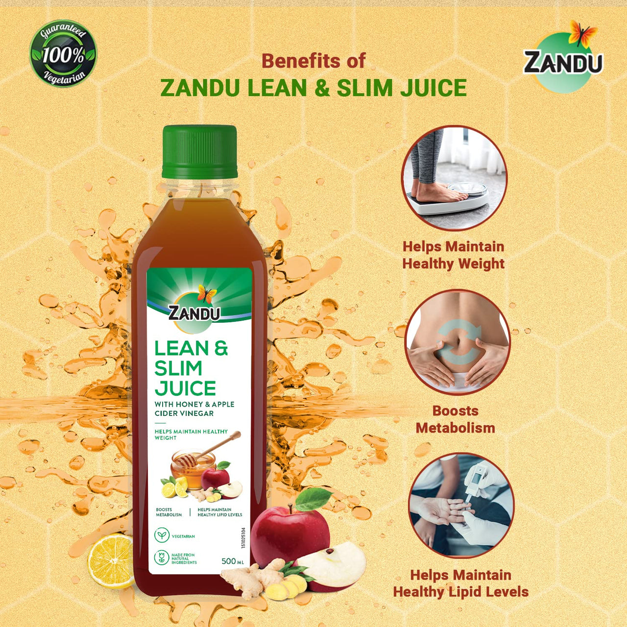 Zandu Lean & Slim Juice 500ml| With Honey & Apple Cider Vinegar, Helps Maintain Healthy Weight & Boosts Metabolism | 100% Ayurvedic and Natural