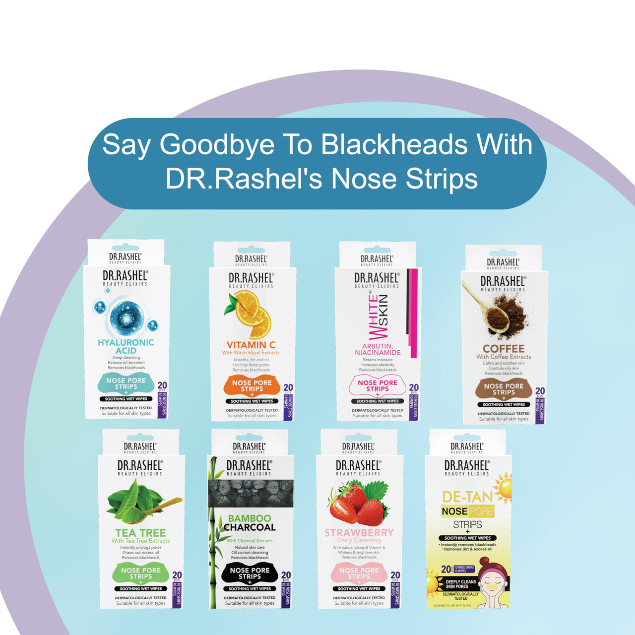 DR.Rashel Hyaluronic Nose Pore Strips For Pore Cleansing | Deep Cleansing For Painless Blackheads Removal | Deep Purifying Strips for Nose | 20 PCS