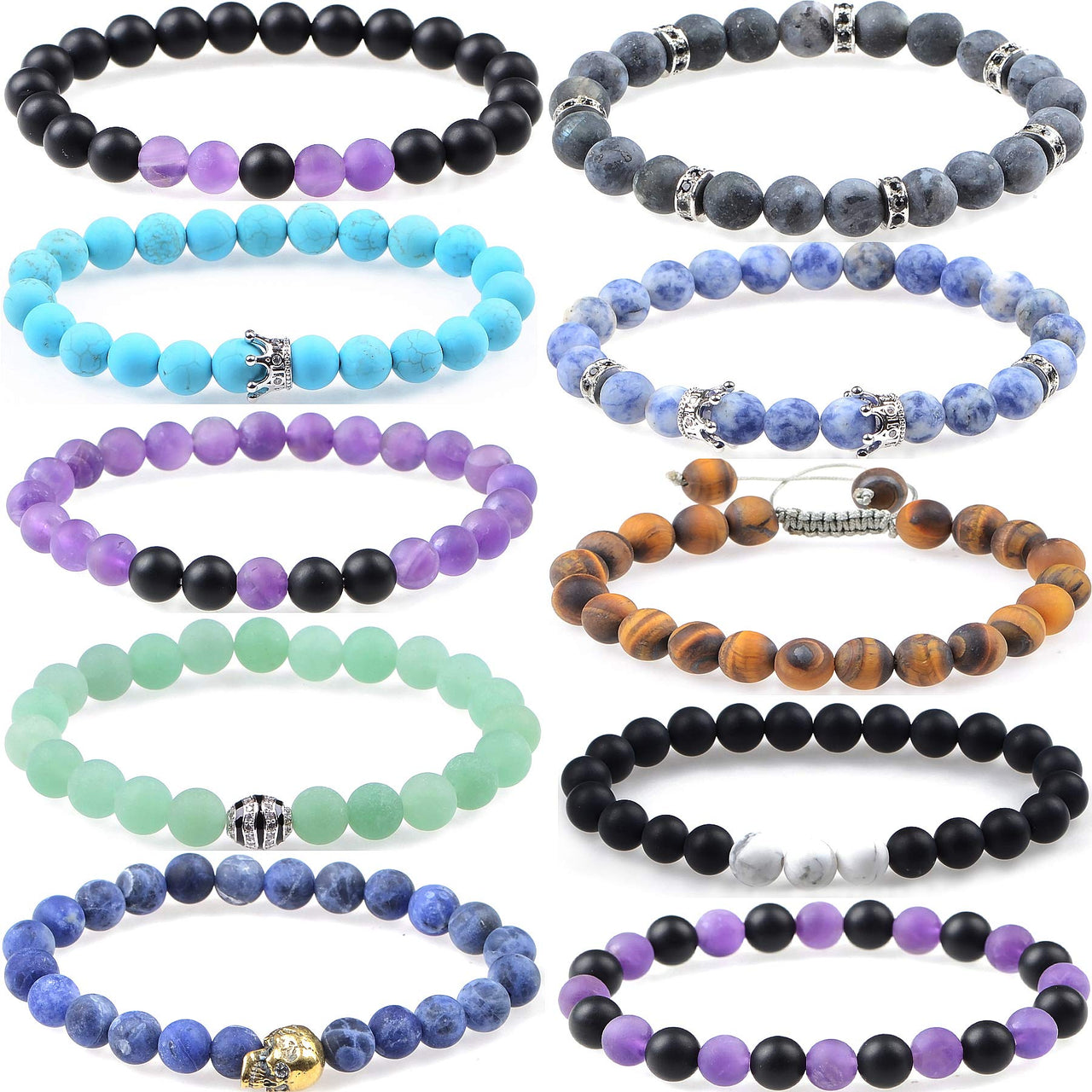 Massive Beads 80PCS 10MM Natural Crystal Beads Matte Mixed Stones Gemstone Round Loose Energy Healing Beads with Free Crystal Stretch Cord for Jewelry Making (Matte Mixed Stones, 10MM)