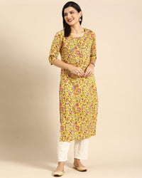 Monira Women's  Pure Cambric Cotton Kalamkari Floral Print Straight Kurti