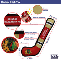 Pets First Dog Toy Tough Nylon with Inner Squeaker Licensed by NHL Chicago Blackhawks Hockey Stick Toy for Dogs & Cats. Play Hockey with Your Pet with This Licensed Dog Tough Toy