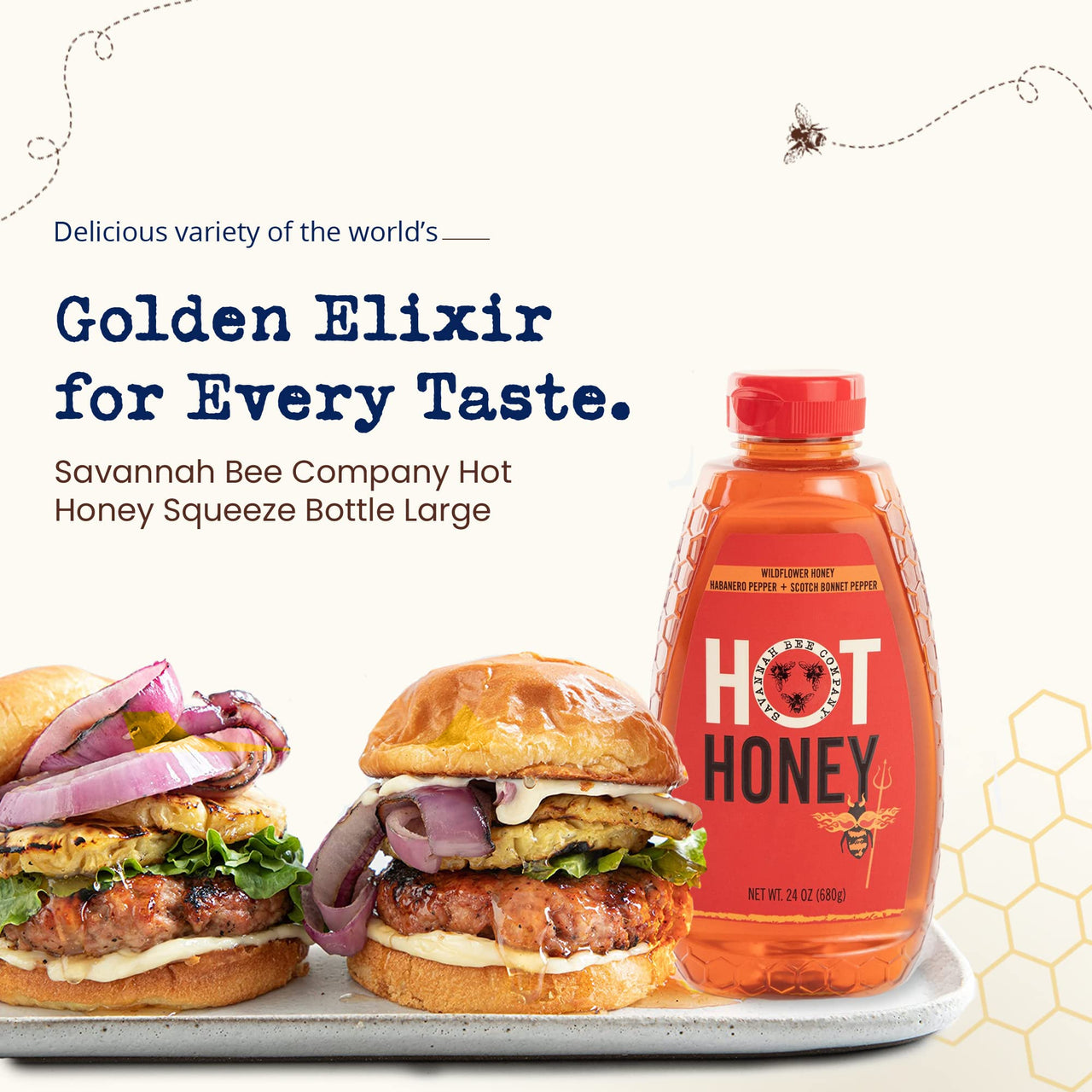 Savannah Bee Company Hot Honey Gluten Free and 100% Pure Honey Infused with Sweet Wildflower Honey and Heat from Scotch Bonnet and Habanero Peppers 24 oz