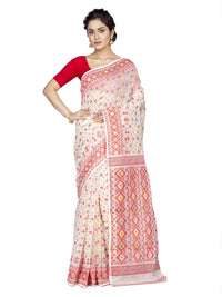 T.J. SAREES Women's  Jamdani Silk Blend Saree Without Blouse Piece