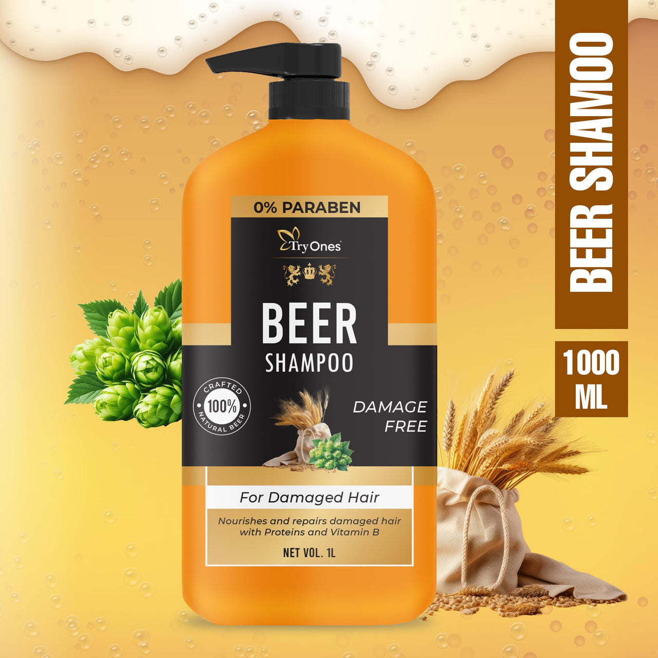 TRYONES Beer Anti-Dandruff Shampoo | Removes Dandruff From Source | Helps With Itching, Irritation & Redness Accompanying Dandruff | For Women & Men | 1000Ml