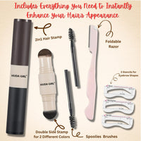 HUDA GIRL Professional 2 in 1 Black & Dark Brown Hair Cover Up Powder & Grey Hair Coverage Touch Up Stick, Instant Hairline Powder Root touch up Solution, Cover Up Hair Powder for Women & Men