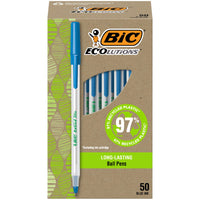 BIC Ecolutions Round Stic Ballpoint Pens, Medium Point (1.0mm), 50-Count Pack, Blue Ink Pens Made from 97% Recycled Plastic