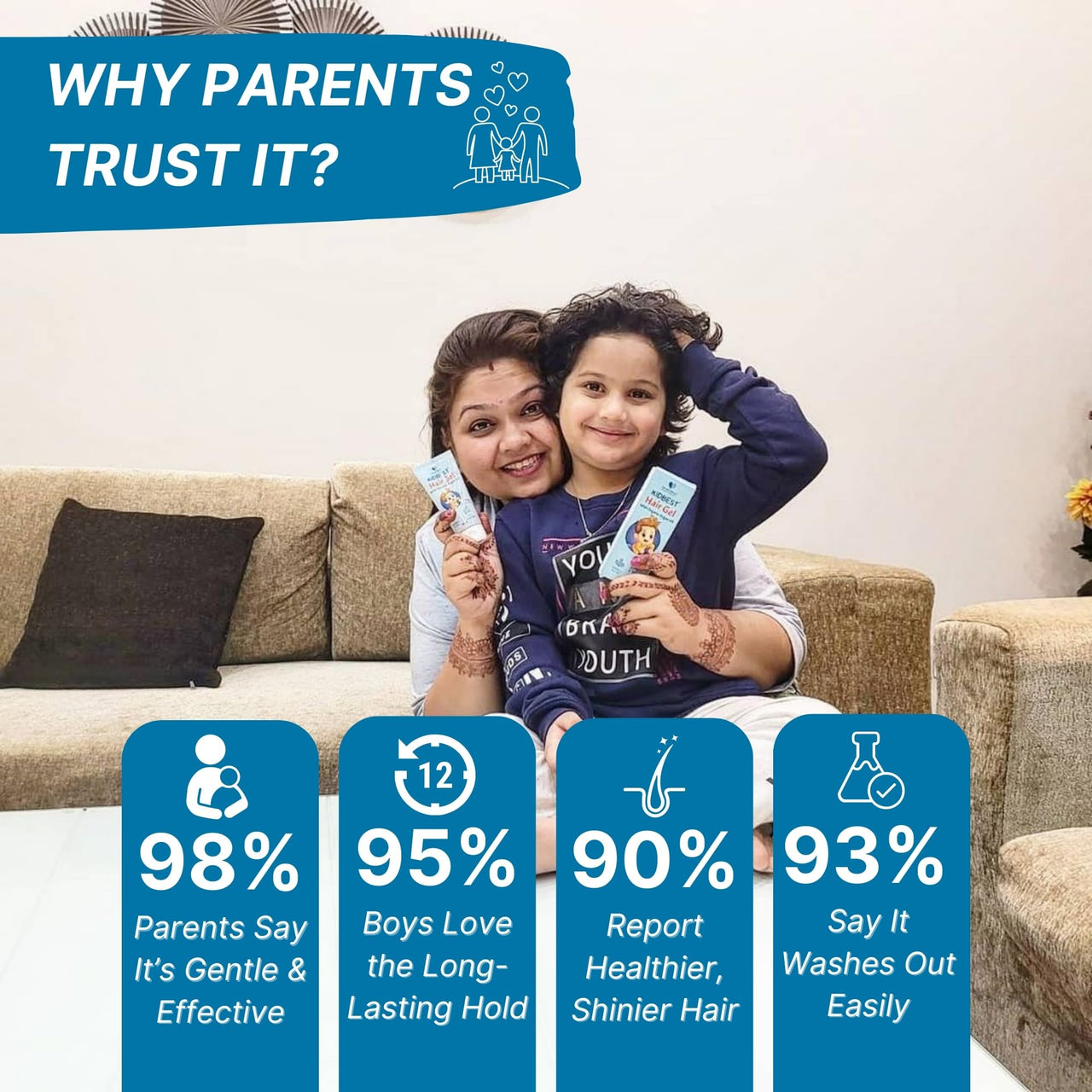 Healthbest Kids Hair Styling Gel - 50 ml - Organic Coconut Aloe Vera, Moringa, Argan & Kertine - Tear & Paraben Free - Enhances Vitamin B5 for Hair Growth & Damage Pack of 1