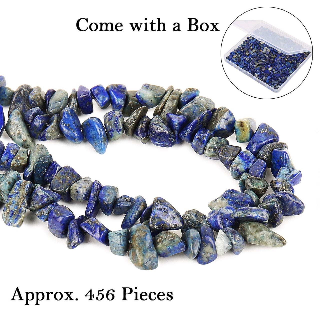 456 PCs Natural Chip Stone Beads, 5-8mm Irregular Multicolor Gemstones Loose Crystal Healing Lapis Lazuli Rocks with Hole for Jewelry Making DIY Crafts