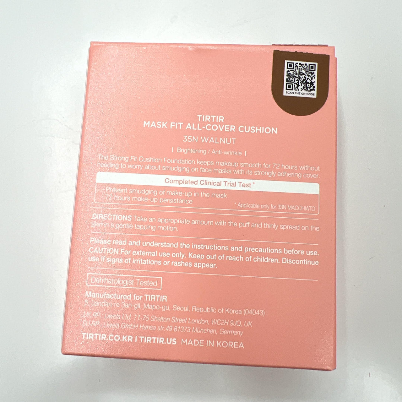 TIRTIR Mask All-Cover Cushion Foundation | Full coverage, Skin fit, Satin Glow Finish | Korean Cushion Foundation #35N WALNUT | 18g