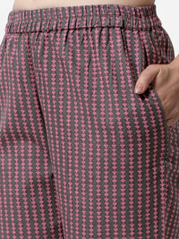 MIRCHI FASHION Women's  Cotton Bagru Printed A-Line Kurta Set with Plazzo Pant L Grey, Pink