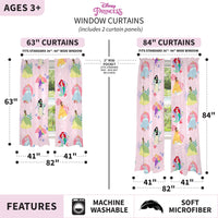Disney Princess Kids Room Window Curtains Drapes Set, 82 in x 63 in, 
