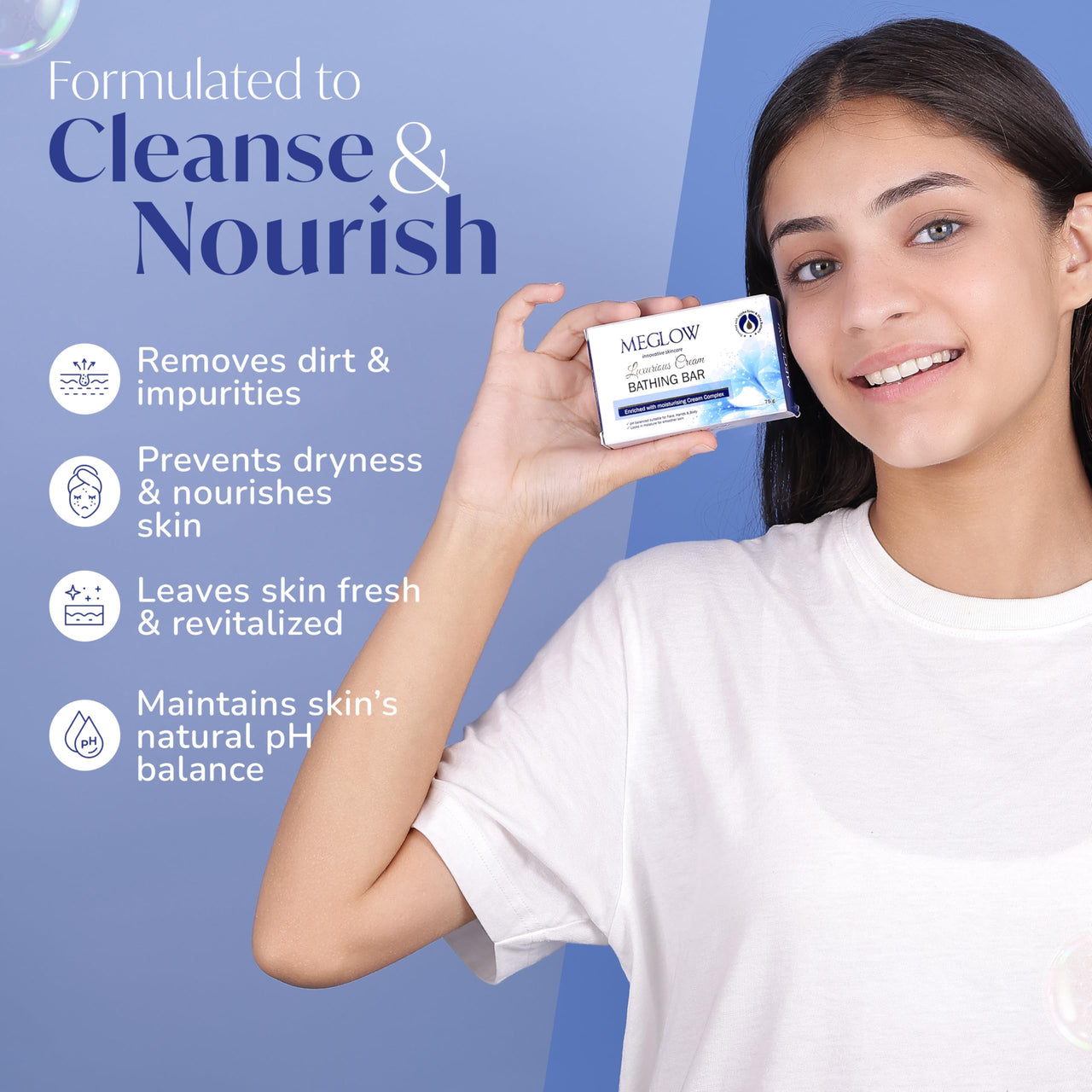 Meglow Luxurious Cream Soap Bar Combo Pack of 5(75g) with Jojoba & Shea Butter|pH Balanced| Suitable All Skin Type|Moisturize Skin & Make Soft & Smoother