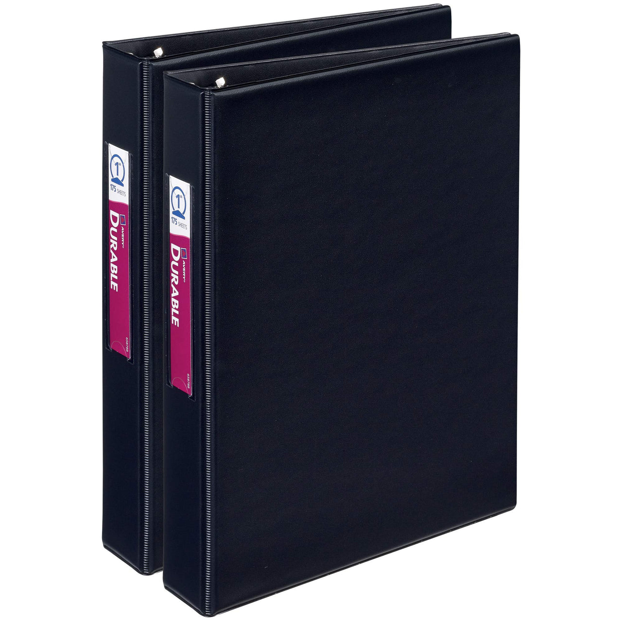Avery Mini Durable 3 Ring Binders, 1" Round Rings, Holds 5-1/2" x 8-1/2" Paper, Spine ID Label Holder, 2 Black Binders (13456) 1" 2 Pack