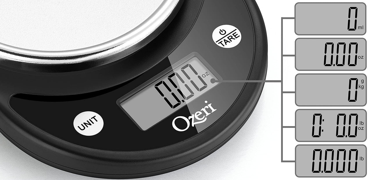Ozeri Pronto Digital Multifunction Kitchen and Food Scale,Silver on Black Silver on Black