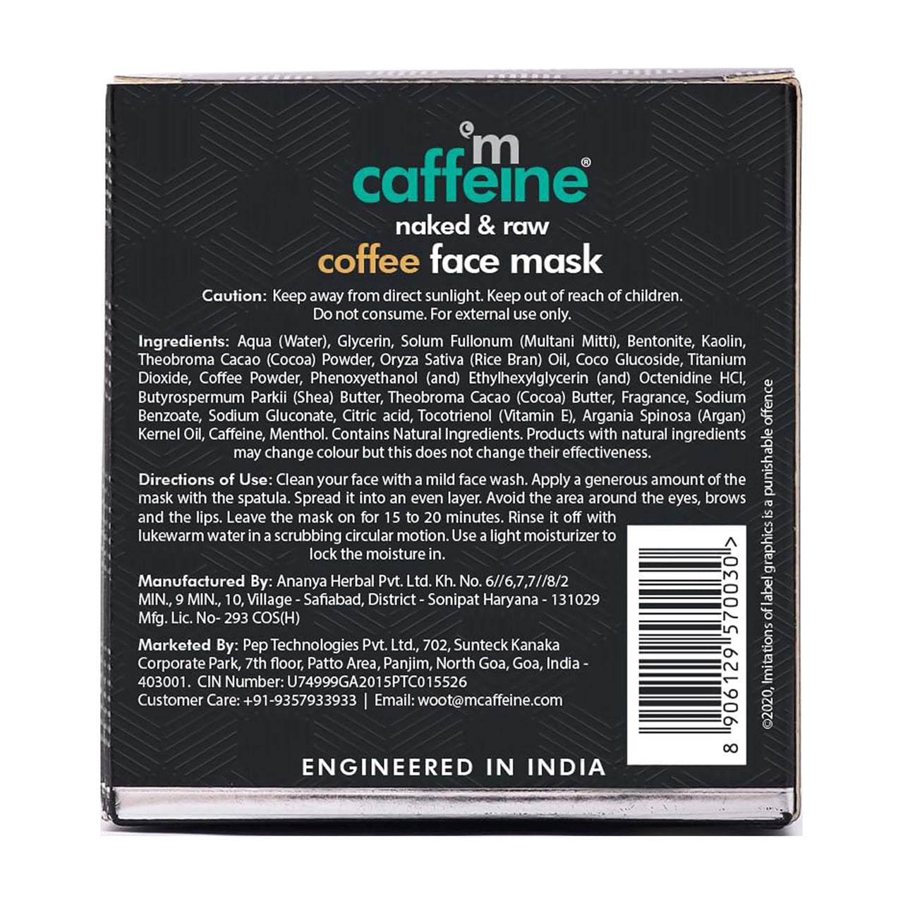 mCaffeine Coffee De Tan Face Pack Mask with Kaolin Clay, Multani Mitti & Bentonite Clay | Removes Tan, Cleanses Pores & Controls Excess Oil | For All Skin Types (100gm)