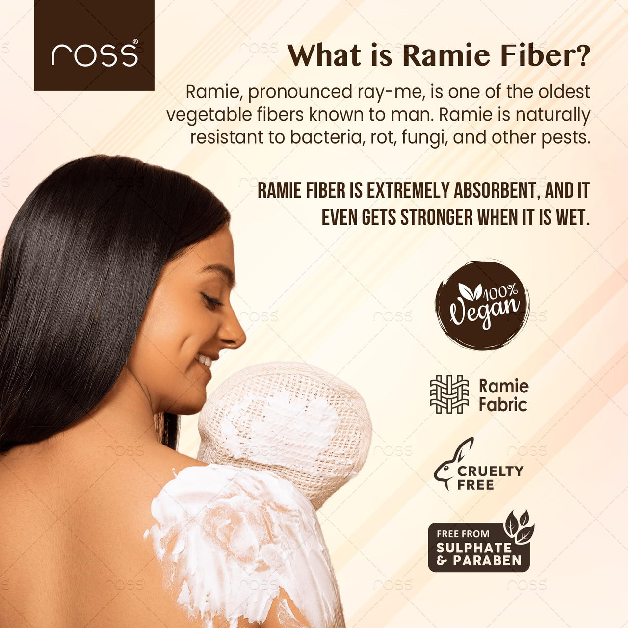Ross Natural Ramie Bath Glove Scrubber – Gentle Exfoliating Glove for Deep Cleansing, High-Lather Foam, and Smooth, Refreshed Skin – Perfect for Removing Dead Skin & Impurities (Pack of 1)