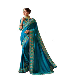 Nivah Fashion Women's  Silk Embroidery Beads Border Work Saree With Blouse Piece