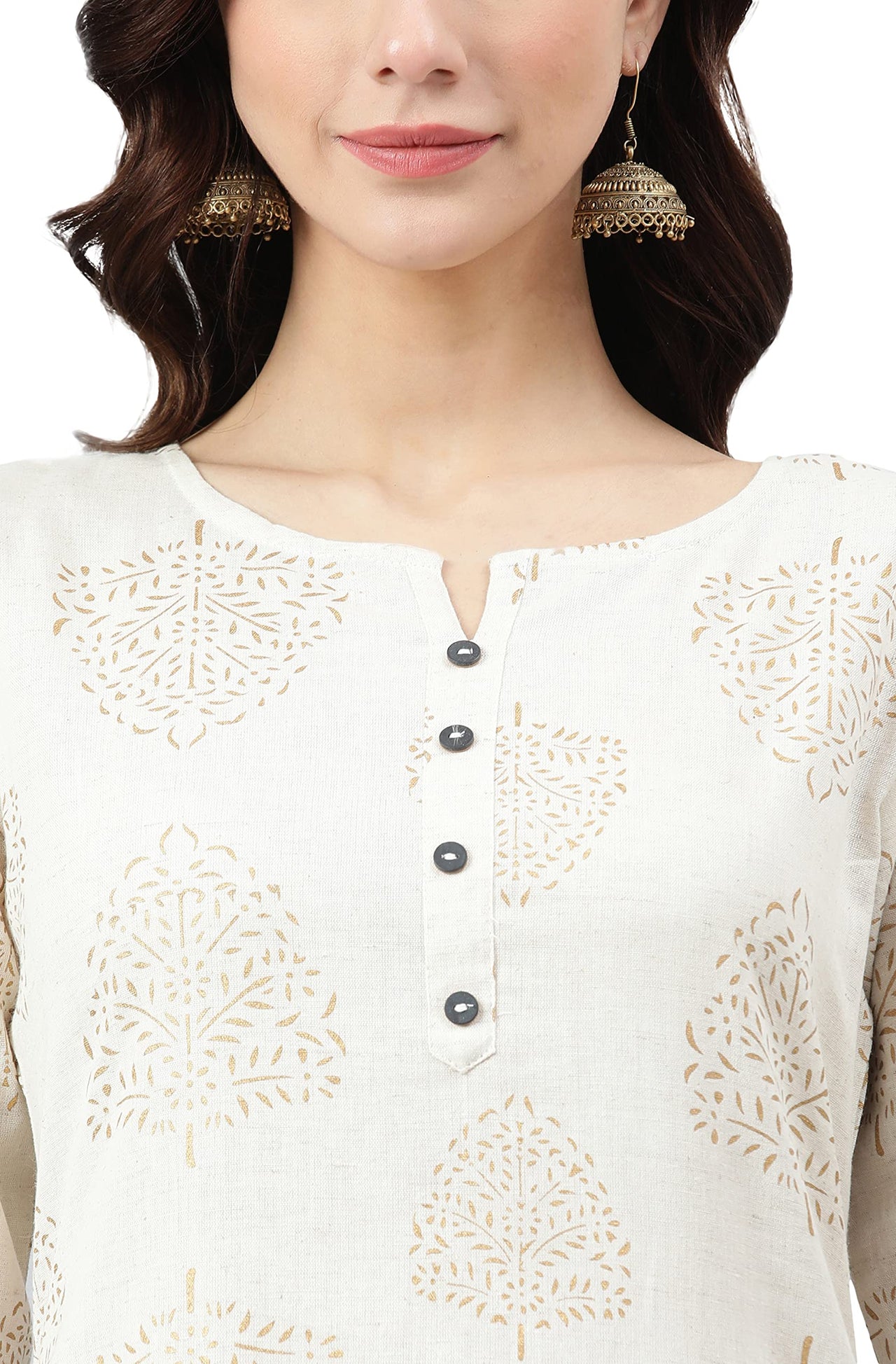 Janasya Women's  Beige Cotton Flex Kurta With Palazzo