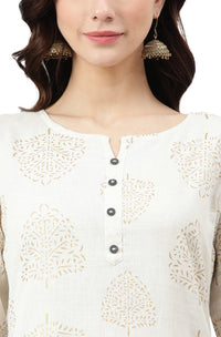 Janasya Women's  Beige Cotton Flex Kurta With Palazzo