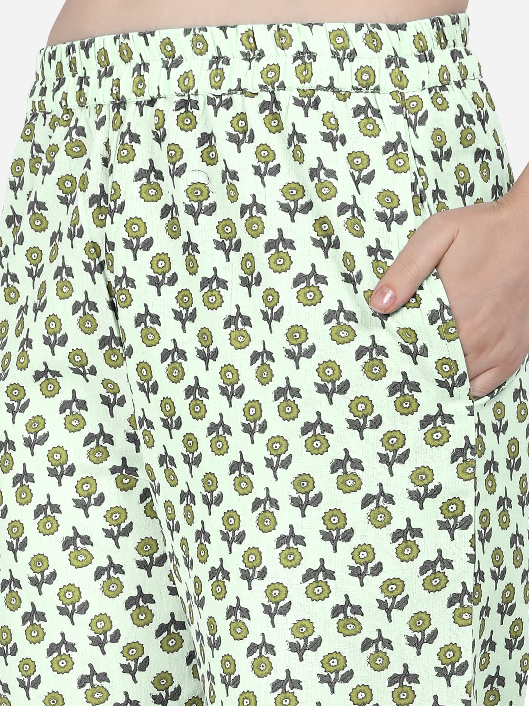 MIRCHI FASHION Women's  Cotton Bagru Printed A-Line Kurta Set with Plazzo Pant L Grey, Pink