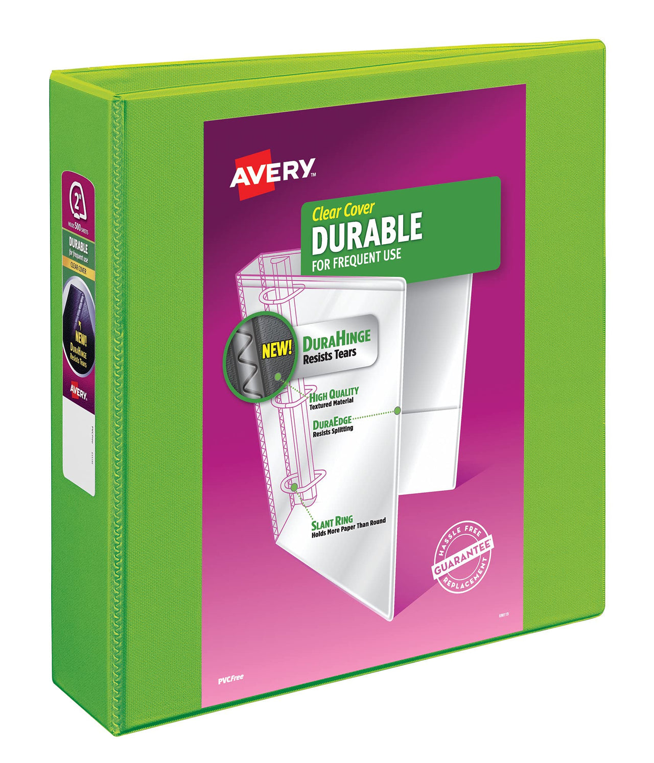 Avery Durable View 3 Ring Binder, 2 Inch Slant Rings, 1 Green Binder (17838) 2" 1 pack