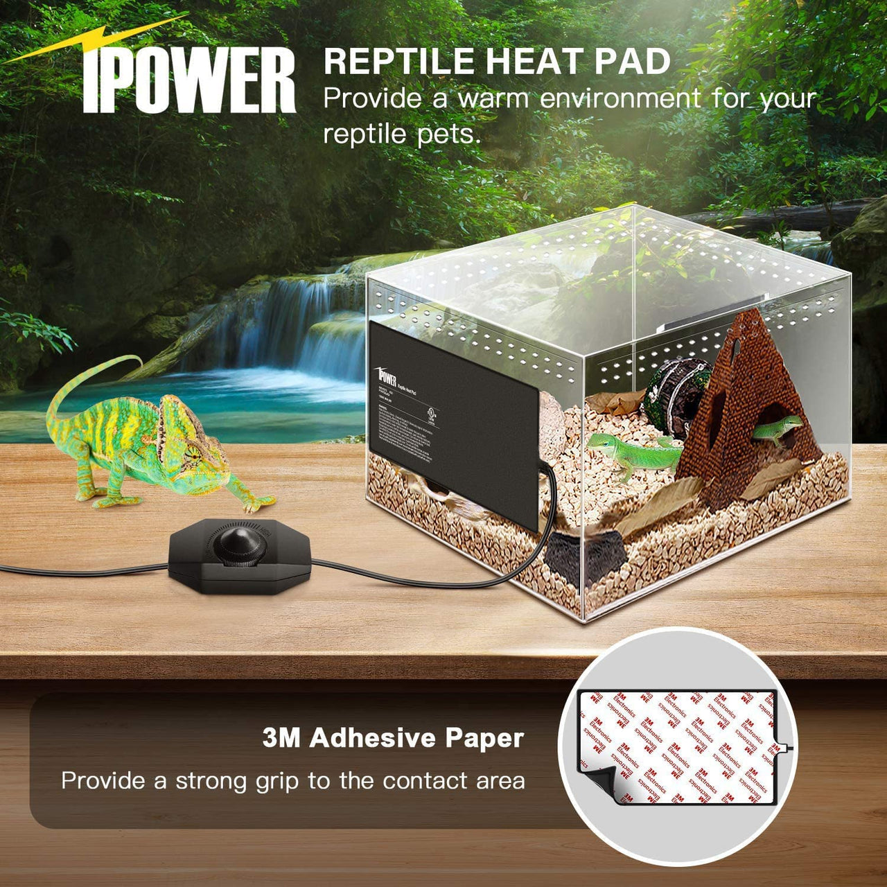 iPower 8 by 18-Inch 24 Watts Reptile Heating Mat with Temperature Controller Under Tank Warmer Terrarium Heat Pad for Reptiles and Amphibians, Black 8" x 18" Black/Heat Pad With Adjust Knob