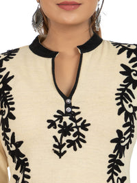 Rosary Women's  Woolen Winter Wear Mandarin Neck Full Sleeve Two Side Pocket Straight Kurta with Palazzo & Stole Set of 3 pc M Navy