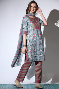 GRECIILOOKS Women's  Cotton Blend Printed Straight Kurta with Pant| A-line Kurta with Pant| Straight Printed Kurta with Pant