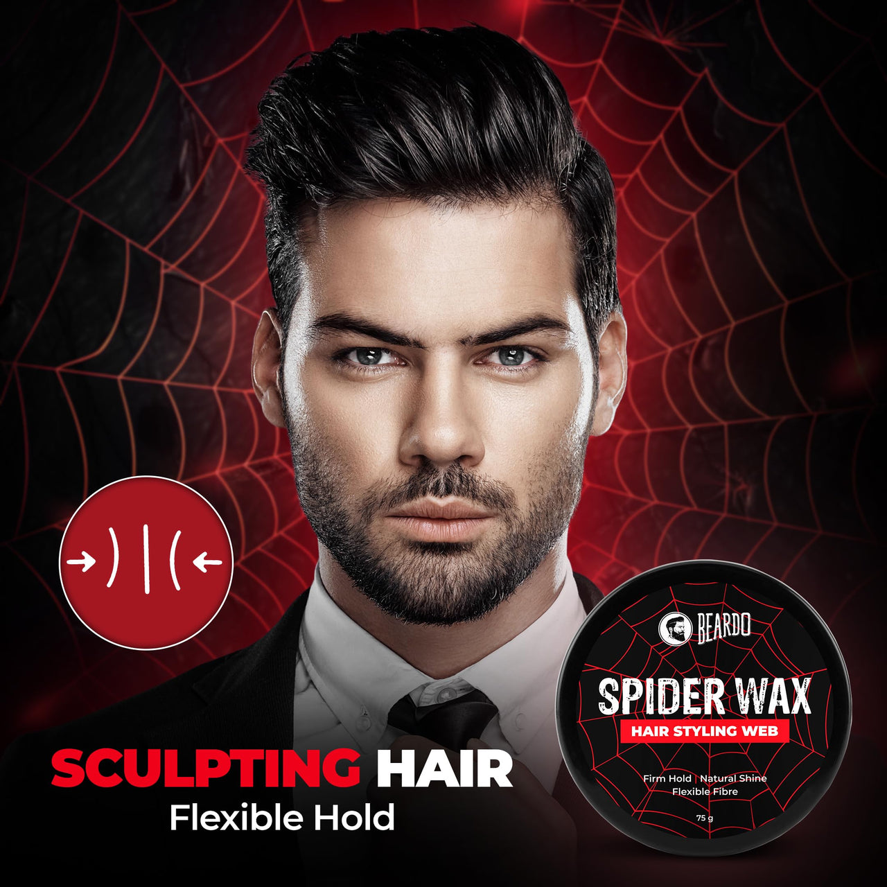 Beardo Spider Wax Hair Styling Web 75g | Web Effect, Texture, Volume, Sculpting, Flexible Hair Wax | Strong Hold, Natural Shine | Long-lasting Hair Fibre