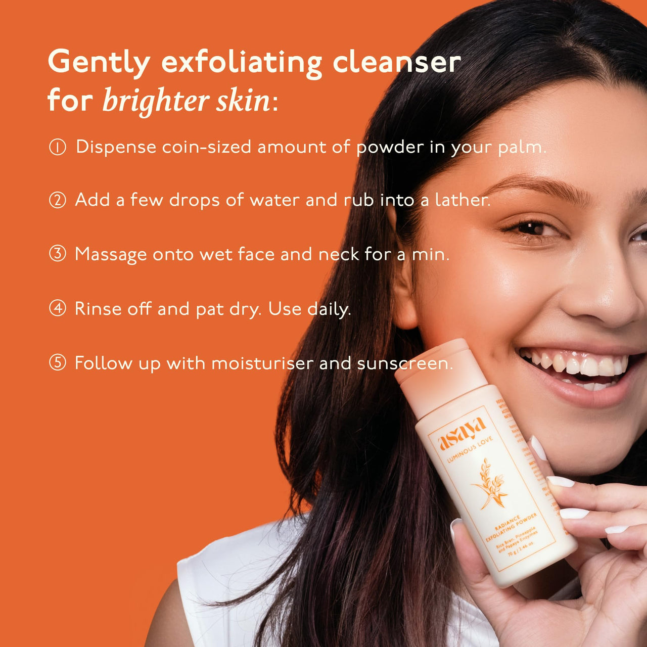 Asaya Exfoliating Face Scrub | Powder-to-Foam Cleanser with Korean Rice, Pineapple & Papaya Enzymes | Removes Tan, Dead Skin, Blackheads & Whiteheads | Brightens & Smoothens | Gentle Daily Enzymatic Exfoliation | pH Balancing & Pore Cleansing | For Oily,