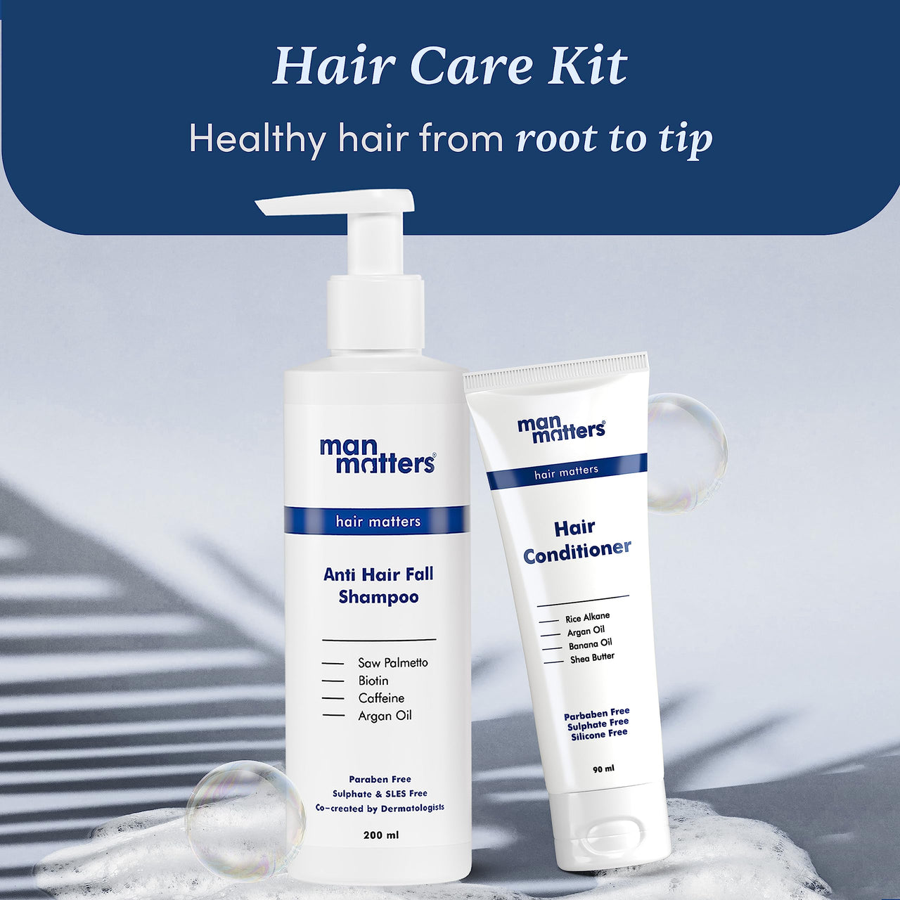 Man Matters Anti Hair Fall Shampoo 200ml and Conditioner 90ml For Men With DHT Blocker | Helps in Deep Nourishment and Frizz Free Hair | Sulphate & Paraben Free | Pack of 2