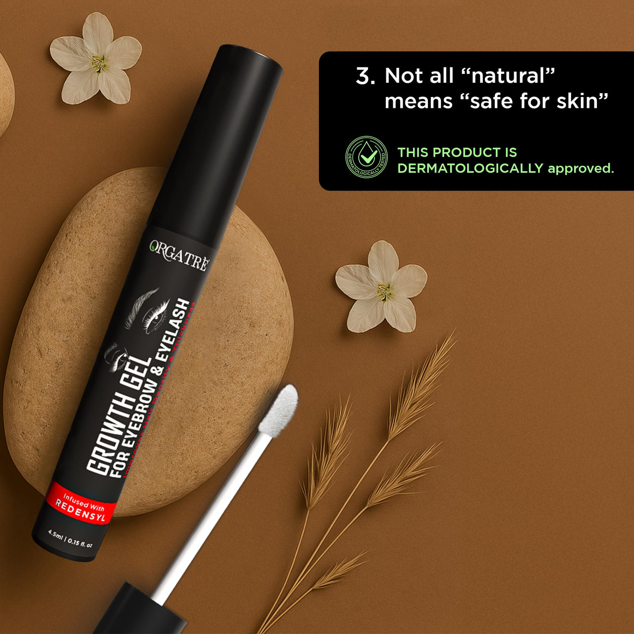 Orgatre Eyebrow & Eyelash Growth Gel 4.5ml | Dual-Use Enhancer for Women | Redensyl, Procapil, Capilia Longa | Fuller Look | Nourishing Lash & Brow Serum | Hair Fall Control