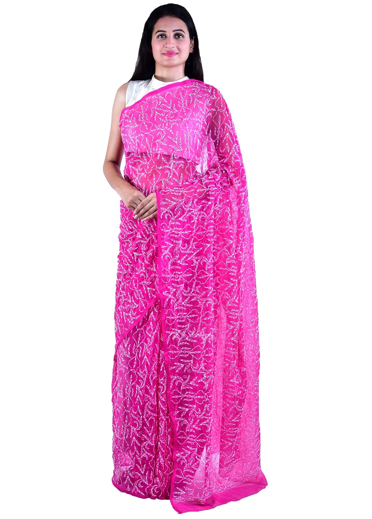 Lavangi Women's  Lucknow Chikankari Tepchi Work Georgette Saree