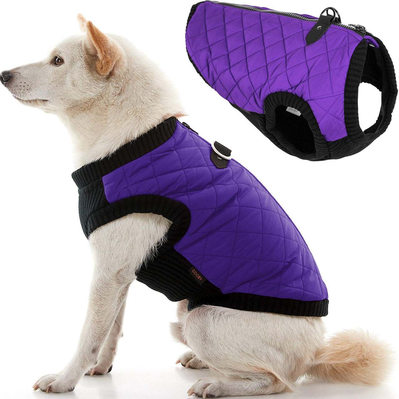 Gooby Fashion Vest Dog Jacket - Violet, Medium - Warm Zip Up Dog Bomber Vest with Dual D Ring Leash - Winter Water Resistant Small Dog Sweater - Dog Clothes for Small Dogs Boy or Medium Dogs Medium chest (~14.5")