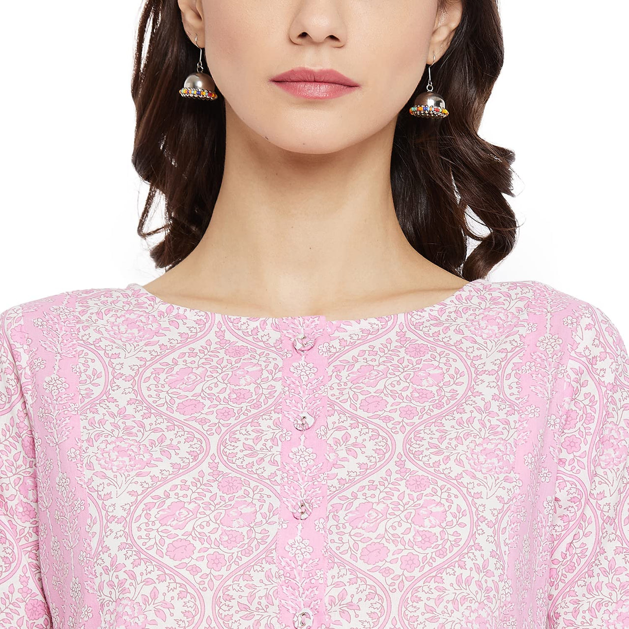 Tissu Women's  Cotton Pink & White Floral Printed Kurta with Palazzo L