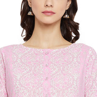 Tissu Women's  Cotton Pink & White Floral Printed Kurta with Palazzo L