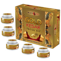 Beauty Feel Professional Gold Kesar Facial Kit For Facial, Cleanser + Scrub + Massage Cream + Facial Gel + Face Pack [Set of 5] 180 gm